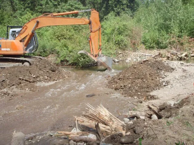 Constructed channel work in progress on a restoration site Constructed channel work in progress on a restoration site