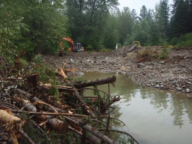 Restoration earthwork beside protected water Restoration earthwork beside protected water